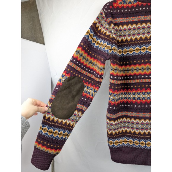 Vtg Barbour Beacon Wool Mens Fair Isle M Elbow Patches Preppy Grandpa 90s Y2K - Picture 4 of 10